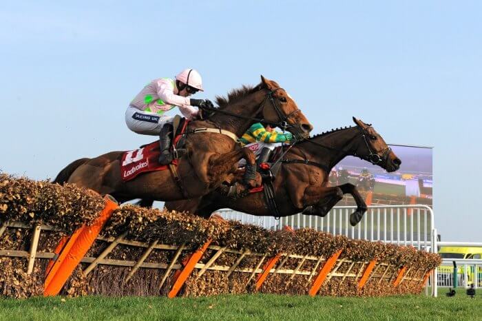 It’s a distinctly Irish finish to the 2014 Stayers’s Hurdle, as winner More Of That goes head-to-head with Annie Power over the last.