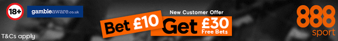 Bet £10 and get £30 in free bets when you join 888sport!