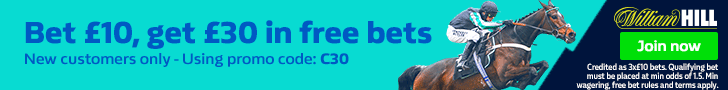 Bet £10 get £30 in Free Bets plus 25% Win bonus or Money back second william hill bet £10 get £30