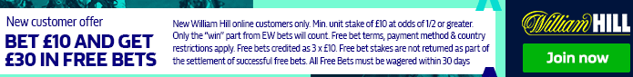 Bet £10 get £30 in Free Bets plus 25% Win bonus or Money back second william hill bet £10 get £30