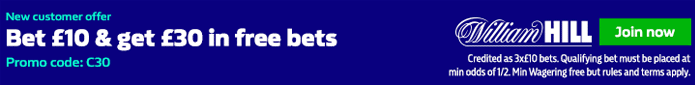 Bet £10 get £30 in Free Bets plus 25% Win bonus or Money back second